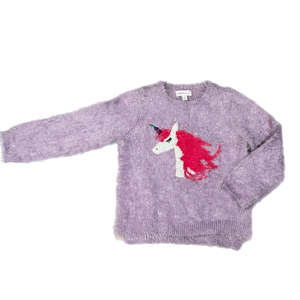 Design History Girl’s Fuzzy Sequin Unicorn Sweater, Sz 5